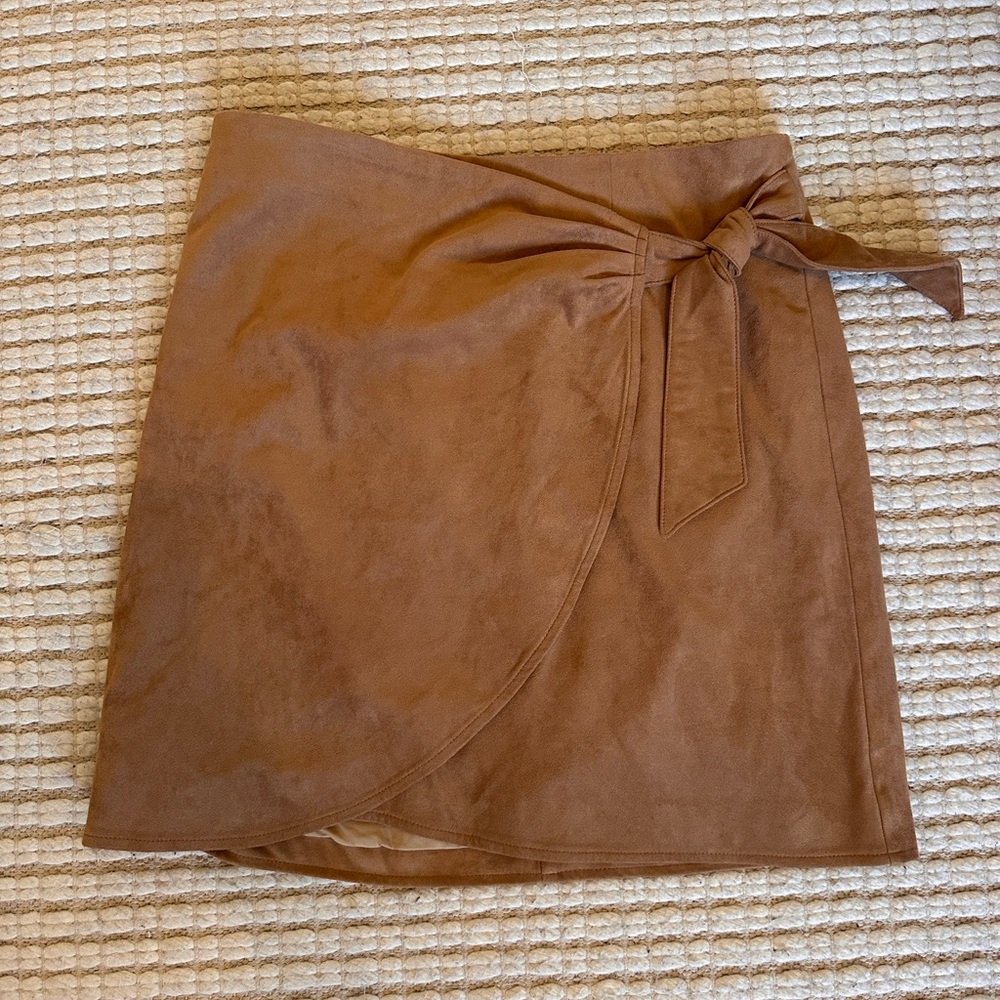 LOFT Brown Suede Mini Wrap Skirt with Tie Front